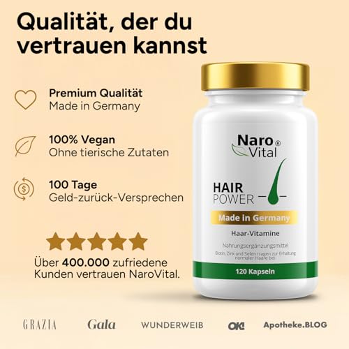 Haar Vitamine Haarausfall - 120 Kapseln I Hochdosiert mit Biotin, Zink, Selen, OPC, Hirse-Extrakt (reich an Silizium und Kieselerde) ohne chemische Haarwuchsmittel I Haarvitamine für Haar- & Bartwuchs
