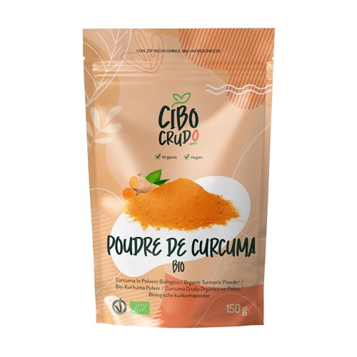 Curcuma Bio en Poudre - 150g. Racine de Curcuma Bio en Poudre Finement Moulue. Curcuma Poudre pour le Lait Doré Plats Exotiques et Soupes Épicées.