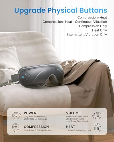 RENPHO Eyeris 2 ulepszony masażer oczu z ciepłem, wibracjami, kompresją, 5 trybami, ładowalna maska na oczy z muzyką Bluetooth do łagodzenia suchości oczu, zmęczenia oczu, cieni pod oczami, poprawy