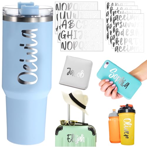 Humyoun 6 Sheets UV DTF Cup Wrap Name Decals for Tumblers Waterproof Custom Vinyl Lettering Alphabet Stickers Personalized Name Decals for 14-40oz Tumbler Cups Water Bottle DIY (Silver)