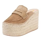 FSJ Women Closed Toe Loafer Mules Espadrille Platform Wedge High Heels Comfortable Slip On Dress Pumps Shoes Size 7 Brown