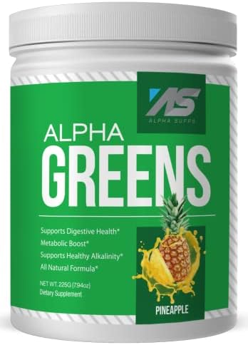 Alpha Supps - Alpha Greens Supplement | Fruit & Vegetable Superfood Powder | Over 40 Natural Plant Based Ingredients | Prebiotic & Probiotic Digestive Support Blend - 30 Servings (Pineapple)