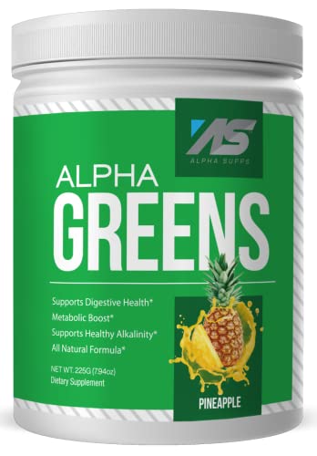 Alpha Supps - Alpha Greens Supplement | Fruit & Vegetable Superfood Powder | Over 40 Natural Plant Based Ingredients | Prebiotic & Probiotic Digestive Support Blend - 30 Servings (Pineapple) #TOP16