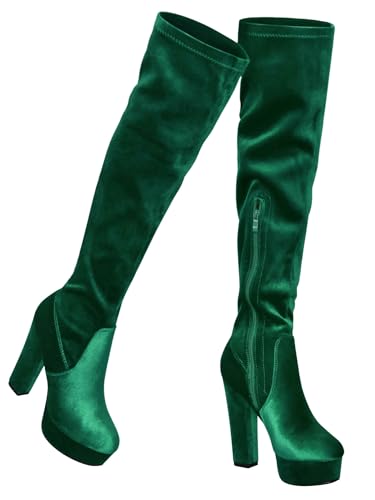 Perphy Platform Thigh High Boot Velvet Over the Knee Boots for Women