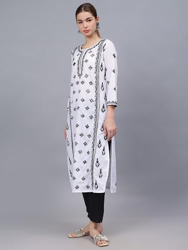 Image of Seva Chikan Hand Embroidered Lucknowi Chikankari Cotton Straight Kurta for Women SCL4567