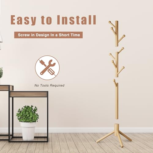 Azaeahom 8-Hook Freestanding Coat Rack 3 Heights Safe Round Tips Nature by Azaeahom - Used condition - Image 6