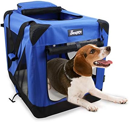 JESPET Soft Pet Crates Kennel 26", 30" & 36", 3 Door Soft Sided Folding Travel Pet Carrier with Straps and Fleece Mat for Dogs, Cats, Rabbits, Indoor / Outdoor Use with Grey, Blue & Beige, Black