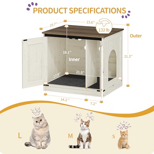 Hzuaneri Caixa de areia para gatos, móveis de caixa de areia oculta com divisórias removíveis, entra