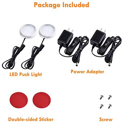 Lvyinyin Single Under Cabinet Led Puck Light, Curio Display Case Shelf Counter Accent Lighting, 120V Electric Wired Wall Plug In, On Off Switch, Black Cords, 2 Packs, Daylight #TOP3