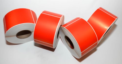 Compulabel 640146 Thermal Transfer Shipping Labels, 4 Inch X 6 Inch, Red, Permanent Adhesive, Perforations Between Labels, 1000 Per Roll, 4 Rolls #TOP1