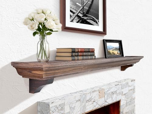 LXWZHK 54 Inch Fireplace Mantel Shelf with Corbels, Rustic Floating Shelf for Wall, Wooden Fireplace Mantle for TV Mounting & Living Room, Brown