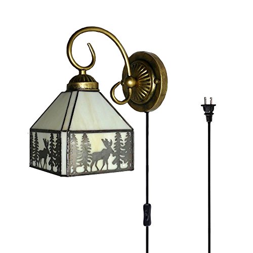 Image of Kiven Wall lamp E26 1-Light Plug-in Bulb not Included Wall Sconce Glass Shade 6 Foot Black Cord(BD0508)