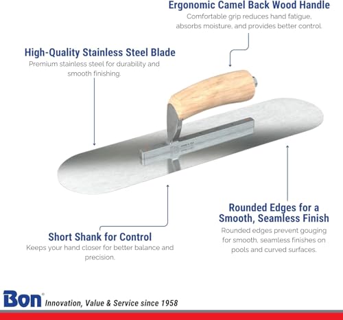 Razor Stainless Steel Pool Trowel – 10" x 3" – Camel Back Wood Handle | Premium Ground, Short Shank, Professional Grade by Bon - Used condition - Image 5