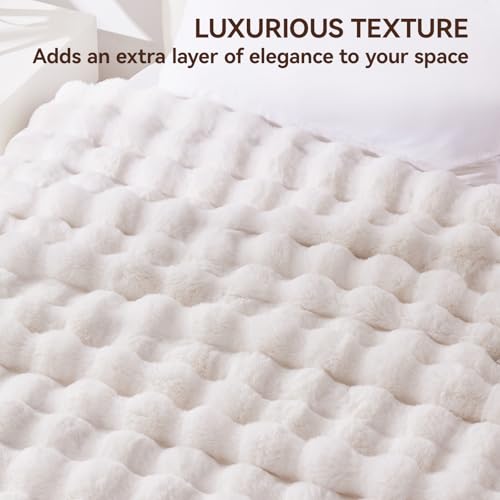 Faux Fur Throw Blanket, 1000GSM Fluffy Soft Bubble Blanket for Couch Bed, Cozy Plush Warm and Thick Blanket, Fuzzy Rabbit Lola Throw for Living Room Bedroom 50''*60'' White