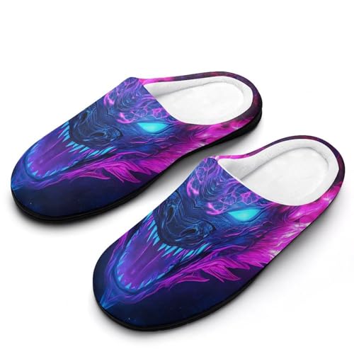 Glowing Neon Dragon Women's Cotton Slippers Indoor Outdoor Slip-on Warm House Shoes with Anti-Skid Rubber Sole