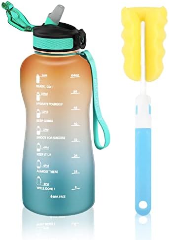 MYFOREST Water Bottle with Straw BPA Free, 2.2Litre Sport Drinks Bottle with Times, 2200ml Leakproof Sports Water Bottle with Flip Top Lid for Gym, Yoga, Camping