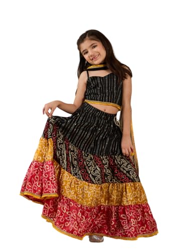 Pspeaches Girl's Cotton Lehenga Choli Set (L25012118-6- Black_6-7Y)
