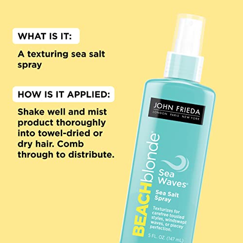 John Frieda Beach Blonde Sea Waves Salt Spray, Wave Texturizing Spray, With Natural Sea Salt To Enhance Wavy Hair For Tousled Volume, 5 Ounce #TOP4
