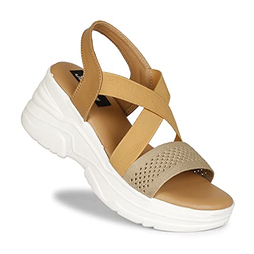 Image of Stylish Girl's High Heel Criss Cross Chunky Sole Casual Fashion Wedges Sandal For Women /Girls Ankle Strep Sandal