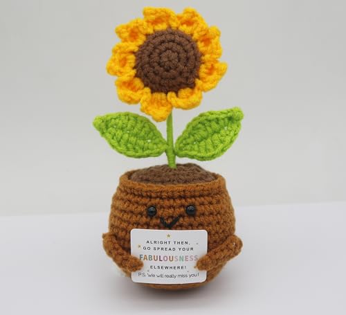 Crochet Sunflower Plant for Men Women Coworker Leaving Gifts,Alright Then Go Spread Your Fabulousness Elsewhere for Employee Colleague Coworker Leaving Going Away Goodbye Party Decorations 2GZ-XRK-RD