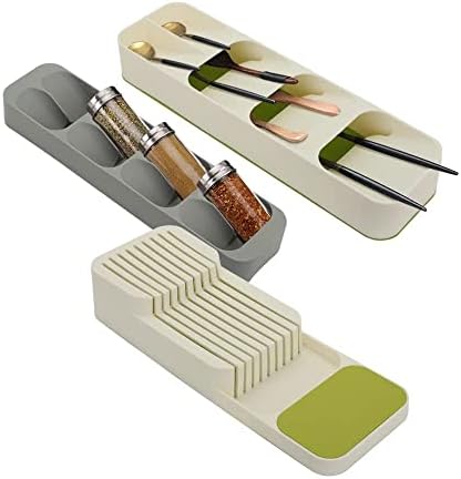 Super-D Compact Cutlery Organiser Plastic drawer organiser Tray Kitchen Drawer Organizer and Knife set Holder Tableware Organizer Spoon Fork Divider Container , Knife Holder + Spoon Sorage Drawer