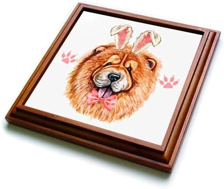 3dRose Happy Chow Chow Dog in Easter Bunny Ears and a Pink Bow - Trivets (trv-378928-1)