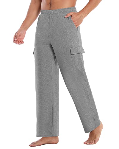 Runhit Cotton Mens Lounge Pants With Pocket Loose Fit Mens Athletic Pants Soft Yoga Pants For Men Running Workout Casual Large Dark Floral Gray #TOP4