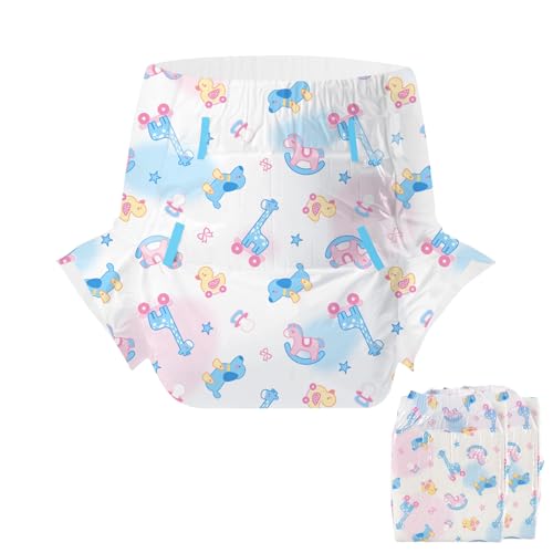 CutiePlusU Pañales para adultos 2 unidades, slips desechables para incontinencia con tirantes para mujeres y hombres, máxima absorción durante la noche - Rocking Fun（M 71-96CM)