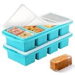 Afenau 2 Pack Soup Freezer Containers, 4-Compartment Soup Containers for Freezing, Silicone Freezer Moulds with Lid, Super Cubes Freezer Tray for Soups & Meal Prep, Green
