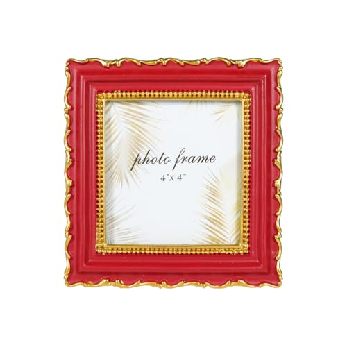 Ferrisland 4x4 Christmas Picture Frame Vintage Picture Frame Red Antique Ornate Frame Victorian Retro Decorative Photo Frames for Tabletop & Wall Baroque Home Decor Gift Ideas (Red 4 * 4)