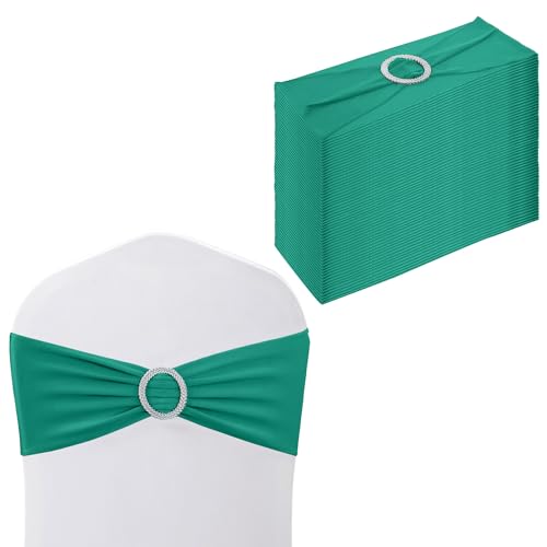 WedDecor Azul Aguamarina 15cm x 70cm Spandex Silla Bandas Banda Lazo Moño Elástico Bandas con Hebilla Deslizante para Fiesta Boda Silla Fundas Decoración Eventos Suministros (Individual)