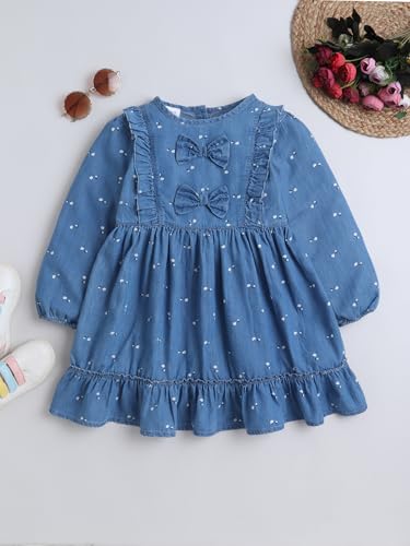 Image of Dresses for Kids Girls, Stylish Knee Length Once Piece Denim Frocks for Girls, Casual Dress for Summer & Special Occasion