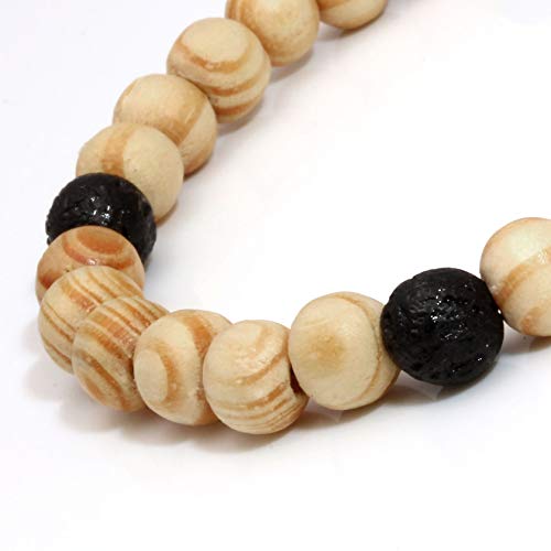 Milakoo 2Pcs Lava Rock Stone Beads Essential Oil Diffuser Bracelet for Men Women Wood Beads Bracelet - Image 6