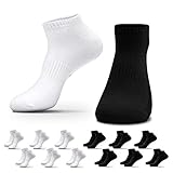 QINCAO 12 Paar Sneaker Socken Herren Damen Sportsocken Baumwoll Unisex Schwarz Weiß, 39-42