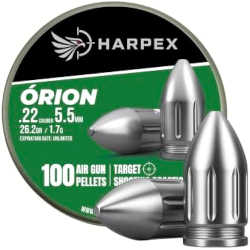 Harpex Orion .22 Cal Airgun Pellets – 26.2 Grain Heavy Design – 12 mm / .47 in Length – Maximum Impact & Knockdown Power – Premium Lead Pellets for Target Shooting, Small Game & Consistent Performance