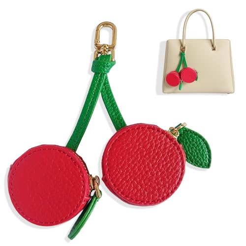 TNDCKP Culuxera Cherry Coin Purse Keychain - Mini Cute Fruit Bag Charm for Bag and Handbag Decor | Aesthetic Small PU Leather Travel Jewelry Pouch for Women and Girls(Red Cherry)