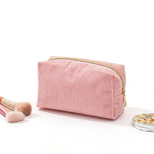 xiaaofea Large Corduroy Pencil Case High Capacity Pen Pouches Pencil Organizers Storage Bag Travel Cosmetic Bag, Smooth Zipper Closure for Office School (Pink)