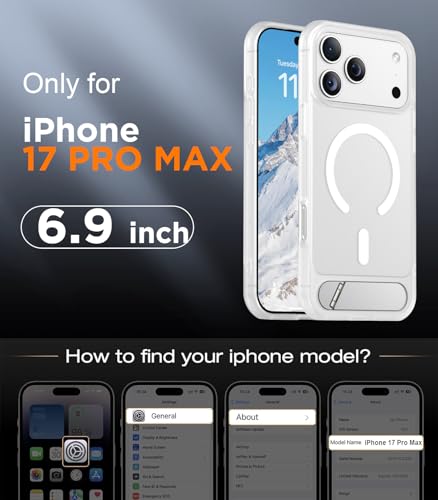 Image of Designed for iPhone 17 Pro Max Case, [Built-in Invisible Kickstand][Compatible with MagSafe][Military Grade Shockproof] Slim Translucent Matte Phone Case 6.9 inch (Clear Matte)