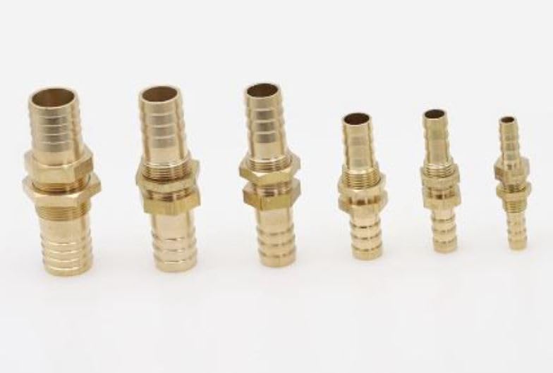 Motorsport Bulkhead Fitting Brass Barb Pipe Hose Tube Connector Adapter Fuel Oil (6MM), Gold