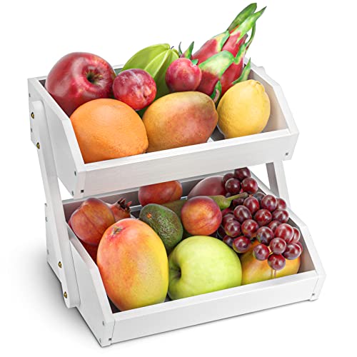Image of G.a HOMEFAVOR Fruit Basket for Kitchen, 2-Tier Fruit Bowl for Kitchen Counter, Vegetable Storage Stand for Fruit Shop, 15 mm Thickness (WHITE)