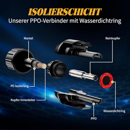 6 mm² Solarkabel Y-Verteiler, 4 Paar Solarkabel Y-Verteiler Solarpanel-Kabel MMF+FFM, 10AWG Solarpanel Y Stecker 1Y2, Solarpanel Kabelstecker, Photovoltaik Steckverbinder