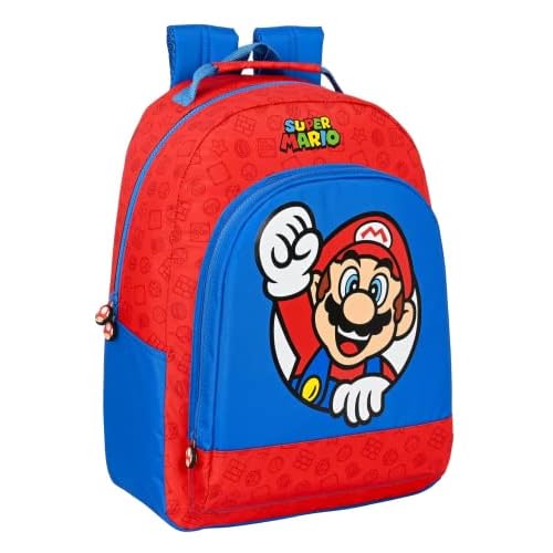 Safta-612108305 Bros Mochila Adapt.Carro Super Mario 32X42X15Cm, Multicolor, Estándar (612108305)