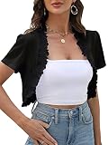 AFVETUT Women's Petals Edges Open Front Shrug Short Sleeve Ruffled Tie Cardigan Chiffon Sheer Bolero