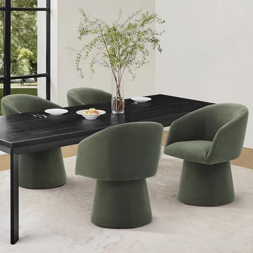 Image of KISLOT Swivel Dining Chairs Set of 4, Upholstered Mid Century Modern Deskchair with Barrel Back, Linen Fabric Kitchen Chairs for Dining Room, Bedroom, Dressing Room, Green