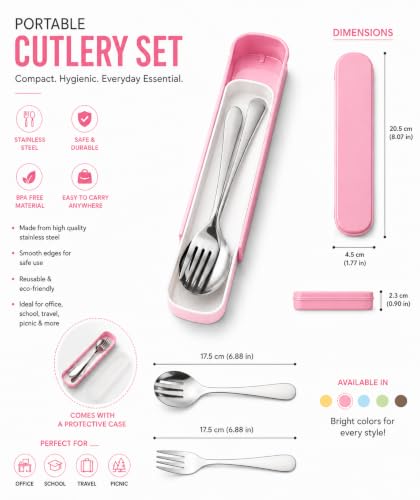 Image of Cutlery Set with Box for Dining | Stainless Steel Spoon, Fork | Reusable Tableware for Home, Kitchen, Office, Restaurant & Travel | Durable Mirror Finish Flatware