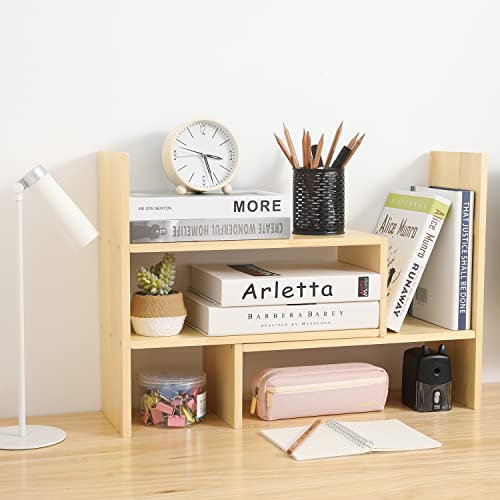 MyGift Solid Wood Desktop Shelf Adjustable Office Desk Bookshelf