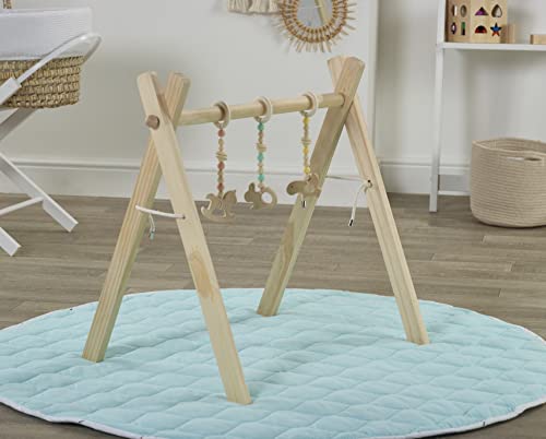 Kinder Valley Wooden Baby Play Gym - Foldable Wooden Play Gym with 3 Engaging Toys, Activity Gym Baby Suitable from Birth with Toys for Sensory Development | Newborn Gift for Baby Girl and Boy