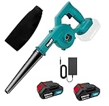  ﻿ Akku-Laubsauger,Ersatz für Makita,Ausgestattet mit Zwei 3.0Ah Batterien und Ladegeräten，18V Professionelle Blattblasmaschine，Blasfunktion bis 210 km/h,für Garten Blätterfall Staub Schnee ﻿