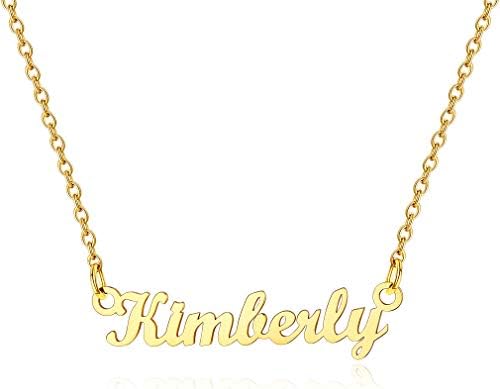 Custom4U Custom Name Necklace,Personalised Nameplate Jewellery Gifts for Women Girl Mum,Silver/Gold/Black,with 16+2''/40+5cm Chain,(with Gift Box)
