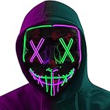 Poptrend Halloween Mask LED Light up Mask Scary mask for Festival Cosplay Halloween Costume Masquerade Parties,Carnival,Gift (Green+Purple)